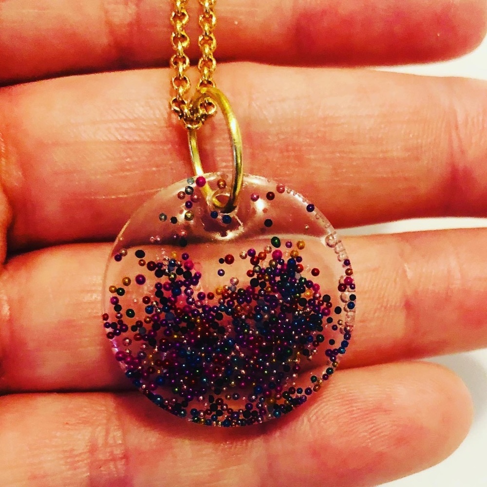 Confetti Resin Pendant | Faux Gold Chain |